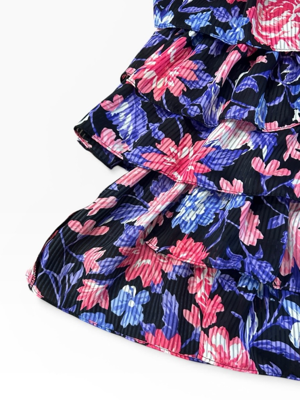 Vintage Neiman Marcus Janan Studio Floral Ruffle Sleeves Tiered Skirt Dress - Picture 6 of 11